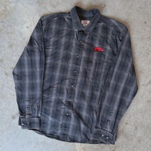 Cutter & Buck Mens Arkansas Razorbacks Plaid Button Down Shirt Grey Black Large